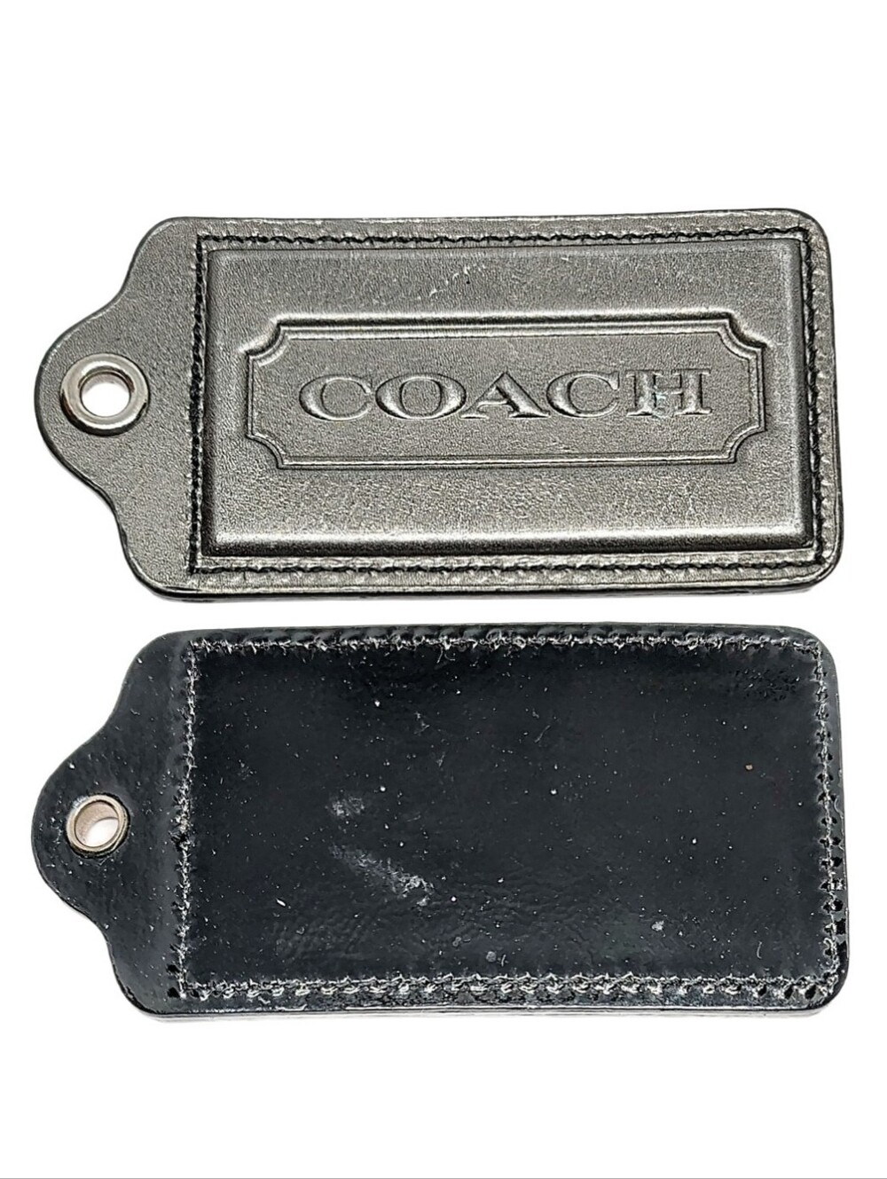 🖤 3.5" XL Coach Poppy Black Metallic Silver Hangtag Bag Keychain Purse Charm